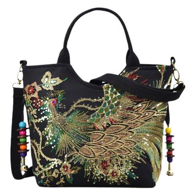 Bags Ethnic Style Embroidered Large-Capacity Shoulder Bag, Vintage Canvas Embroi