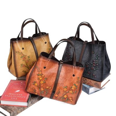 Bags Genuine Leather Women's Bag, Vintage Handbag, Original Color-Washed Tote Ba
