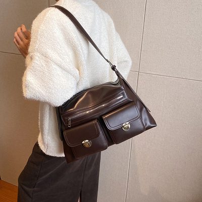 Bags Korean style simple cool all-match fashionable zipper pocket PU leather tot