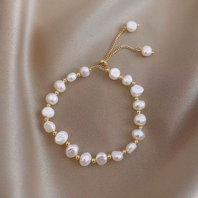 Baroque Style Irregular Pearl Pull-Out Bracelet for Women, Light Luxury Niche Ir