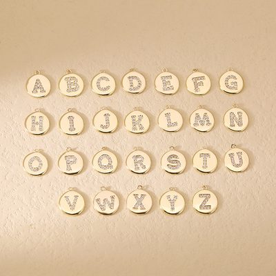 Copper Plated Real Gold 26 English Letter Pendant Diamond Necklace Earrings Zipp