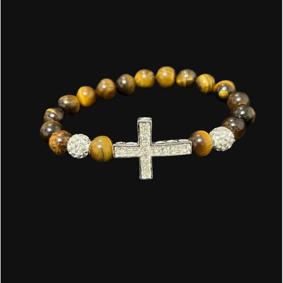 Diamond-encrusted Cross Bracelet Turquoise Elastic Bracelet Cold Style High-leve