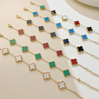 Jewelry Factory Direct Sales Hot-Selling Colorful Lucky Four-Leaf Clover Bracele