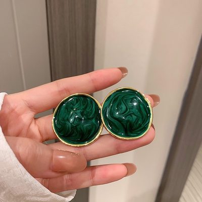 Jewelry Green Earrings Silver Pin Exaggerated Light Luxury High-end Ear Drop Fas
