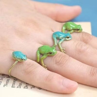 Jewelry Green Funny Frog Ring Niche Design Cute Green Frog Ring Opening Adjustab