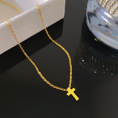 Jewelry Polished 18K Gold Cross Necklace Pendant Clavicle Chain for Women, High-