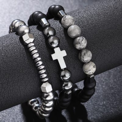 Jewelry White Turquoise Volcanic Stone Bracelet with Cross Pendant, Natural Ston