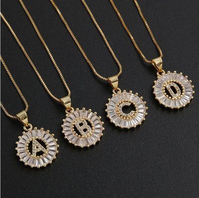 Jewelry Xiyin Tk Round Letter Pendant Copper Inlaid with Zircon Small 26 English