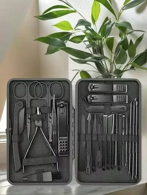Makeup Cross-Border Nail Clipper Set, Black 18-Piece Set, Angled Nail Clippers, 