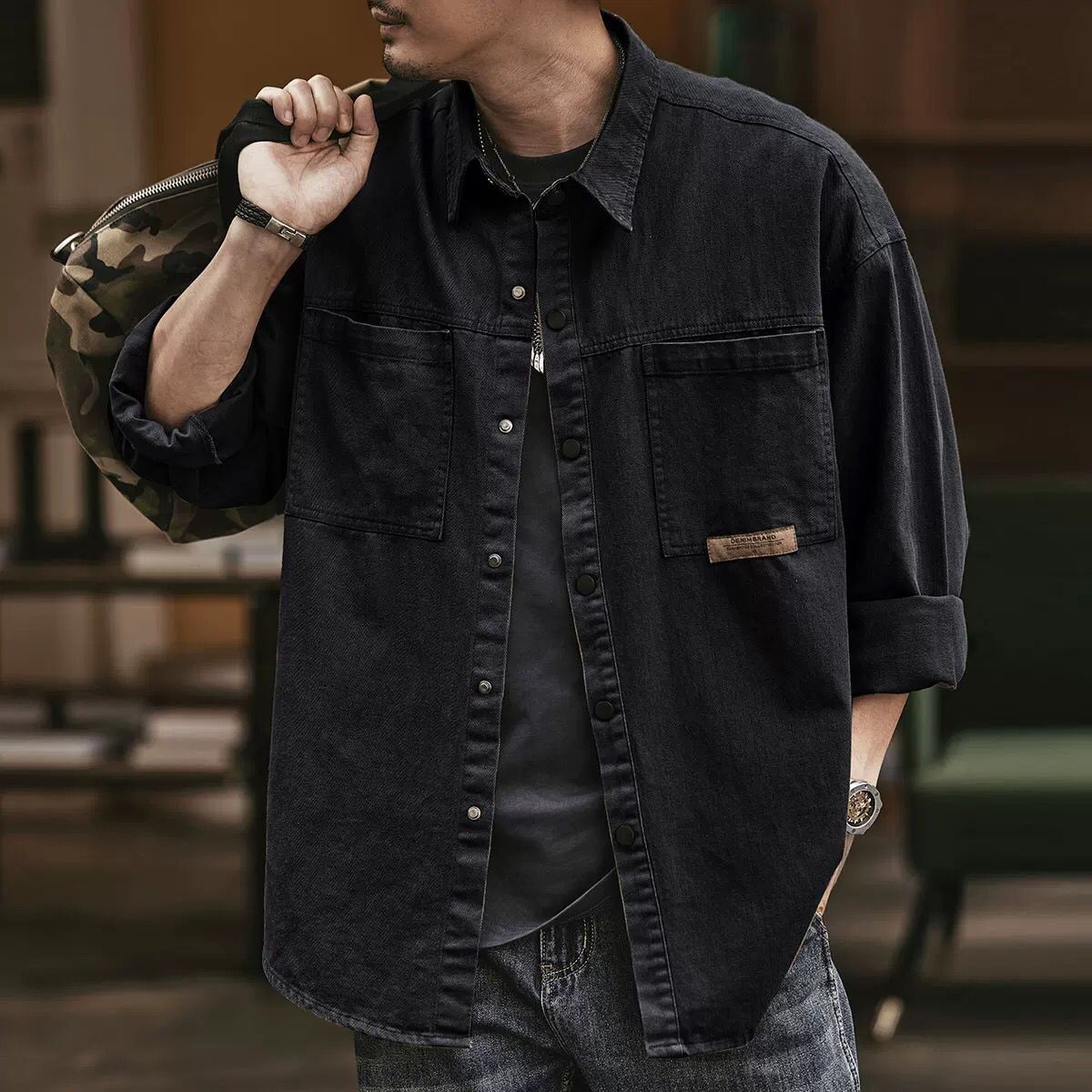 Mens Clothing Cross-border American Retro Casual Men's Workwear Shirt Jacket 202