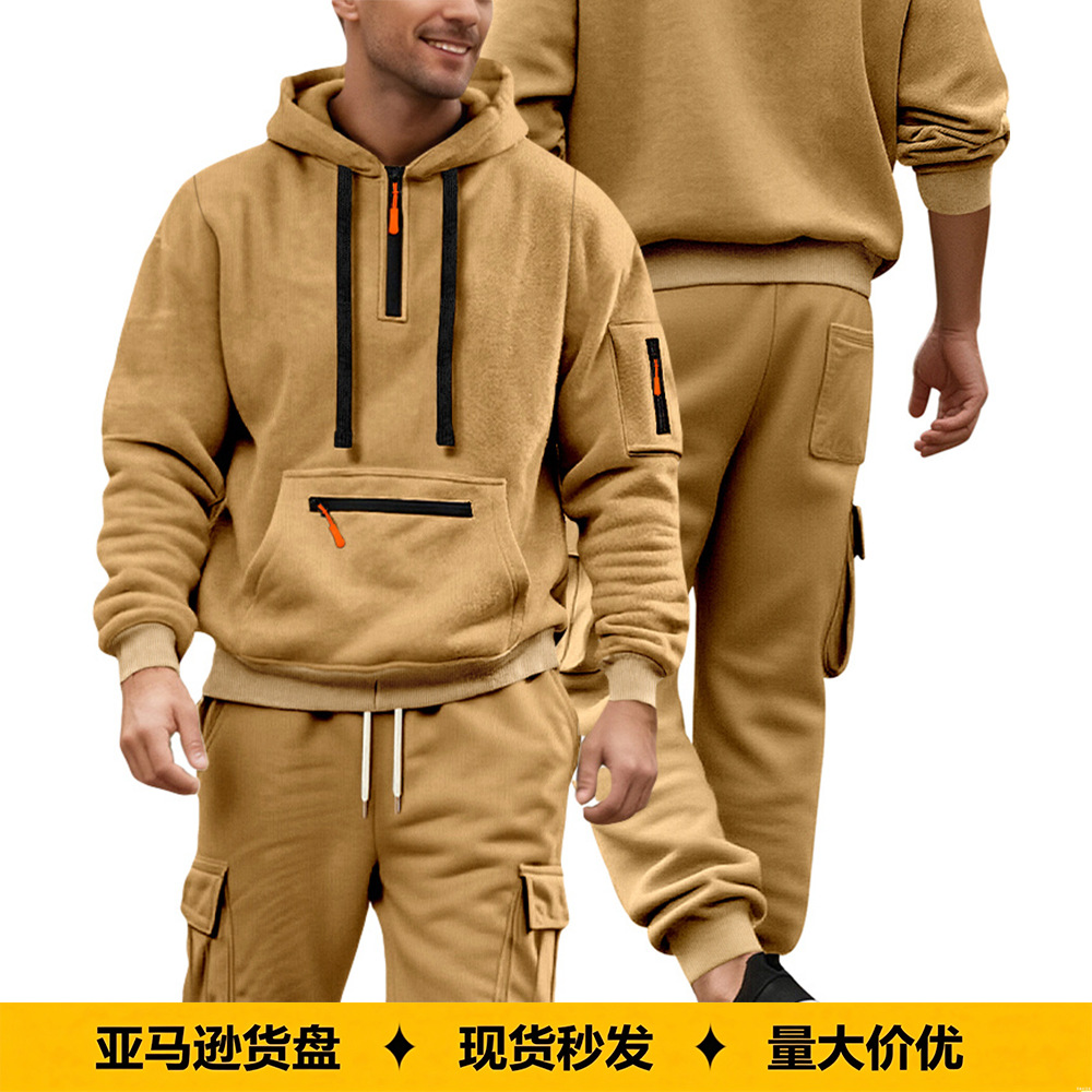 Mens Clothing Cross-border European American Men's Hoodie Solid Color Crew Neck