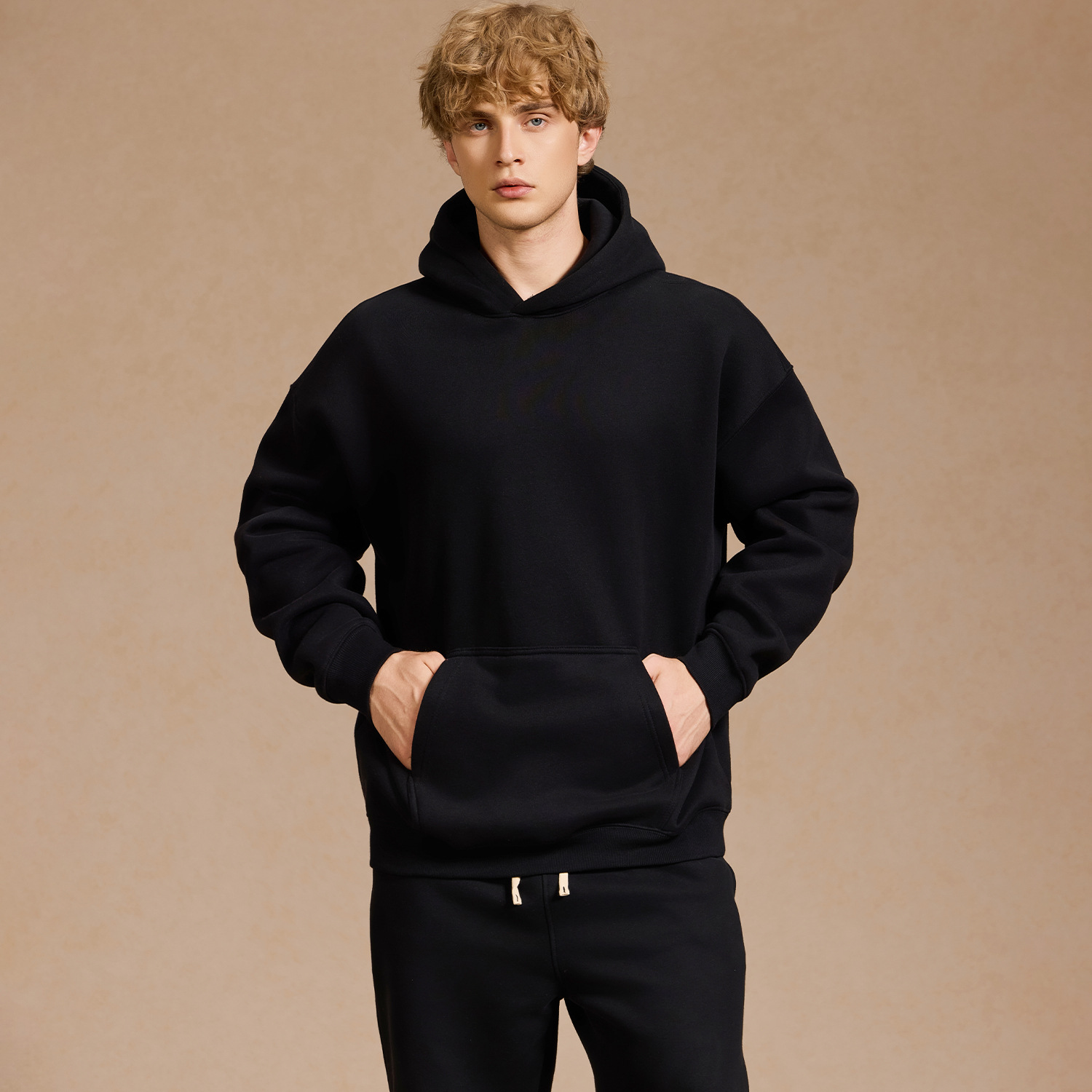 Mens Clothing Men's 350G Fall/Winter American Solid Color Casual Thickened Hoodi