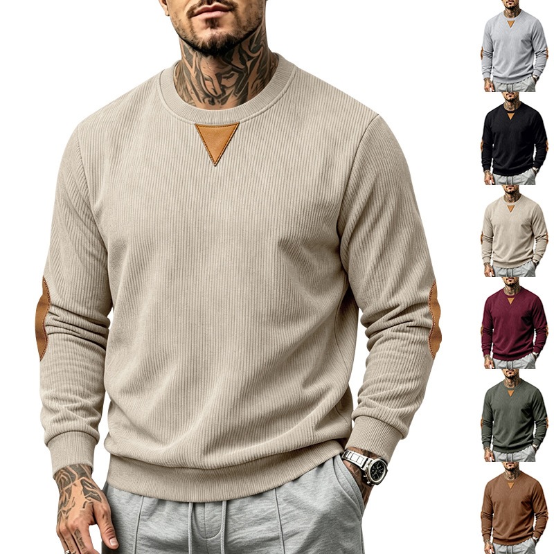 Mens Clothing Cross-border Men's Corduroy Long Sleeve Sweatshirt Contrast Color