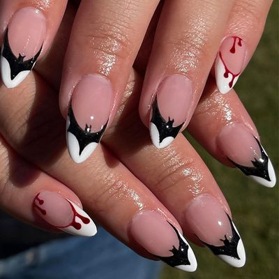 Nail Art 2024 Halloween Fake Nails, Detachable French-Style Nail Tips, European