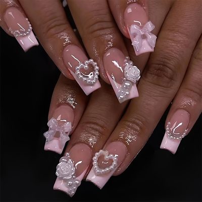 Nail Art 2025 Cross-Border New Handmade Wearable Nails Pure Handmade White Frenc