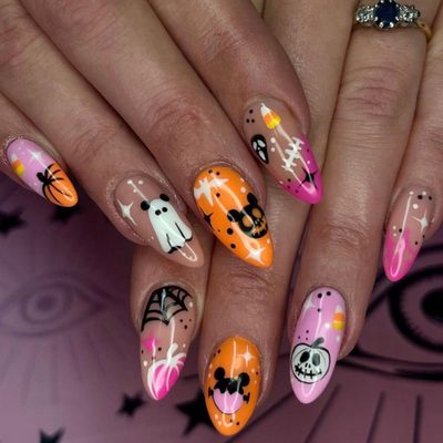 Nail Art Almond-Shaped Frosted Halloween Wearable Spider Web Ghost Magic Ball Mu
