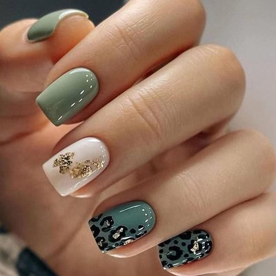Foreign trade small fresh green leopard print fashion gold foil nail art high-en