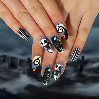 Halloween Nail Art Frosted Skull Spider Wear Armor Pumpkin Spider Web Almond Nai