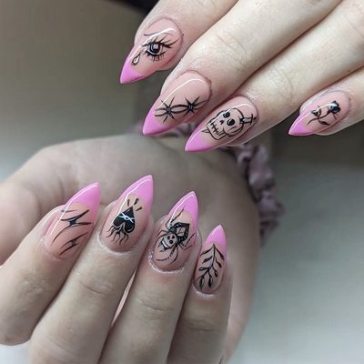 Nail Art Halloween Wearable Manicure Oval Dark Pink Fake Nails Cross-Border New