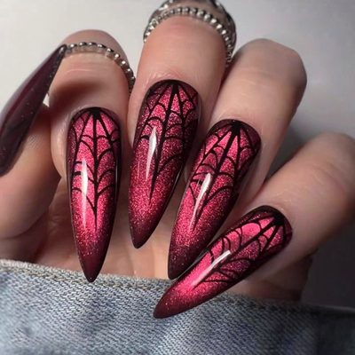 Halloween wearing a red cat's eye nail art fake nails cross-border European and