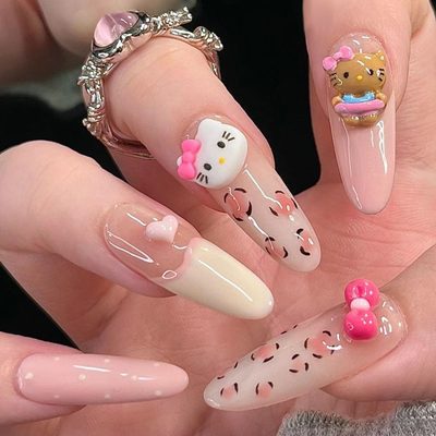 Nail Art Handmade cat's eye wearing nail short summer bridal nail piece finished