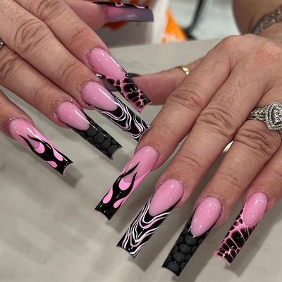 Nail Art Cross-border new handmade wear nail French side long water pipe flame h