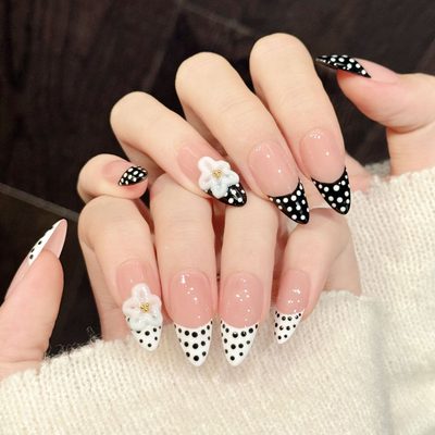 Rikaman Original [Pink Wave Flower Rhythm] Pink Polka Dot Nail Art with 3D Flowe