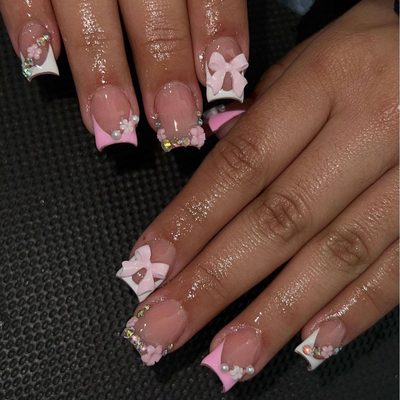 Nail Art New cross-border wearing armor wholesale French pink rhinestone flowers