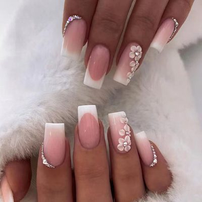 Nail Art Whitening, Romantic and Simple French Pure Desire Wearable Nail Pile Di