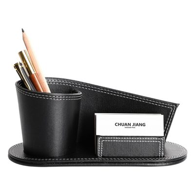 Office Supplies Leather Pen Container with Business Card Storage Seat Creative M