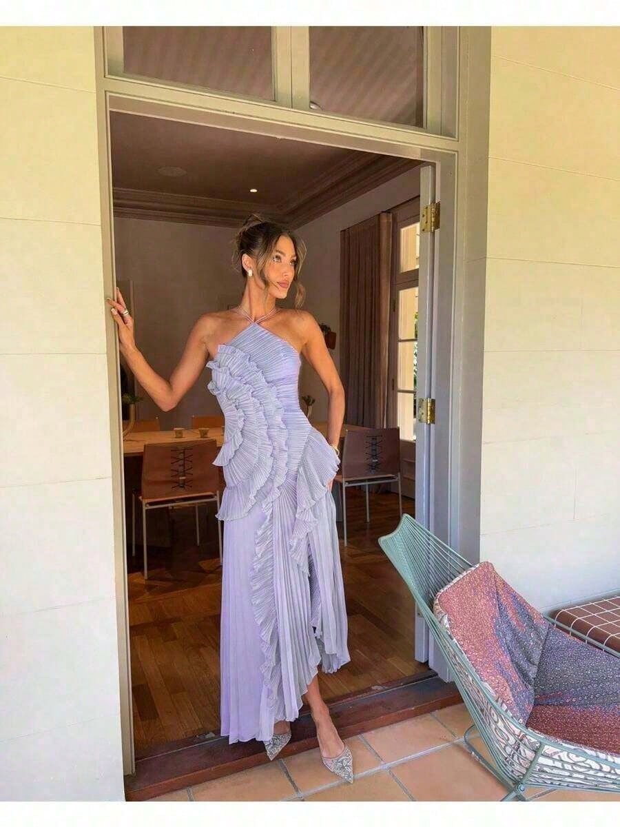 Plum Dresses Cross-Border French-Style Light Luxury Three-Dimensional Halter Nec