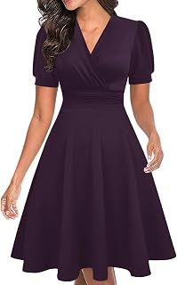 Plum Dresses Summer New Deep V-neck Lotus Leaf Sleeve Solid Color dress