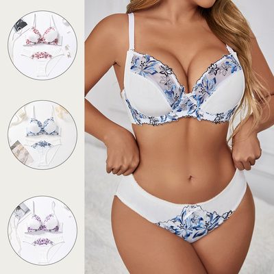 Underwear Cross-Border Amazon EU/US Women's Lace Embroidered Underwire Bra Linge