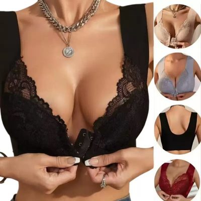 Underwear Cross-Border EU/US Women's Lace Front Closure Push-Up Bra, Plus Size T