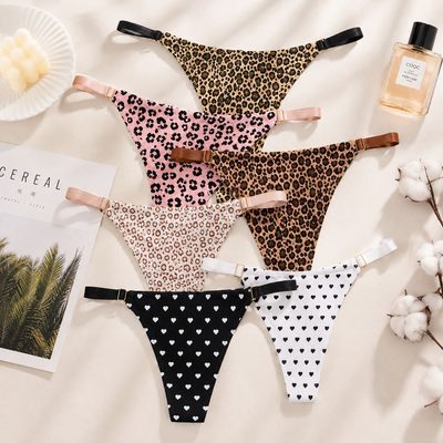Underwear Women's Leopard Print T-Back Thong, Low-Waist Breathable Strappy Sexy