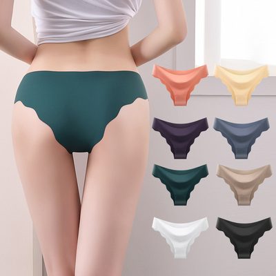 Underwear Women's Seamless One-Piece Ice Silk Bikini Briefs, Scalloped Edge Brea