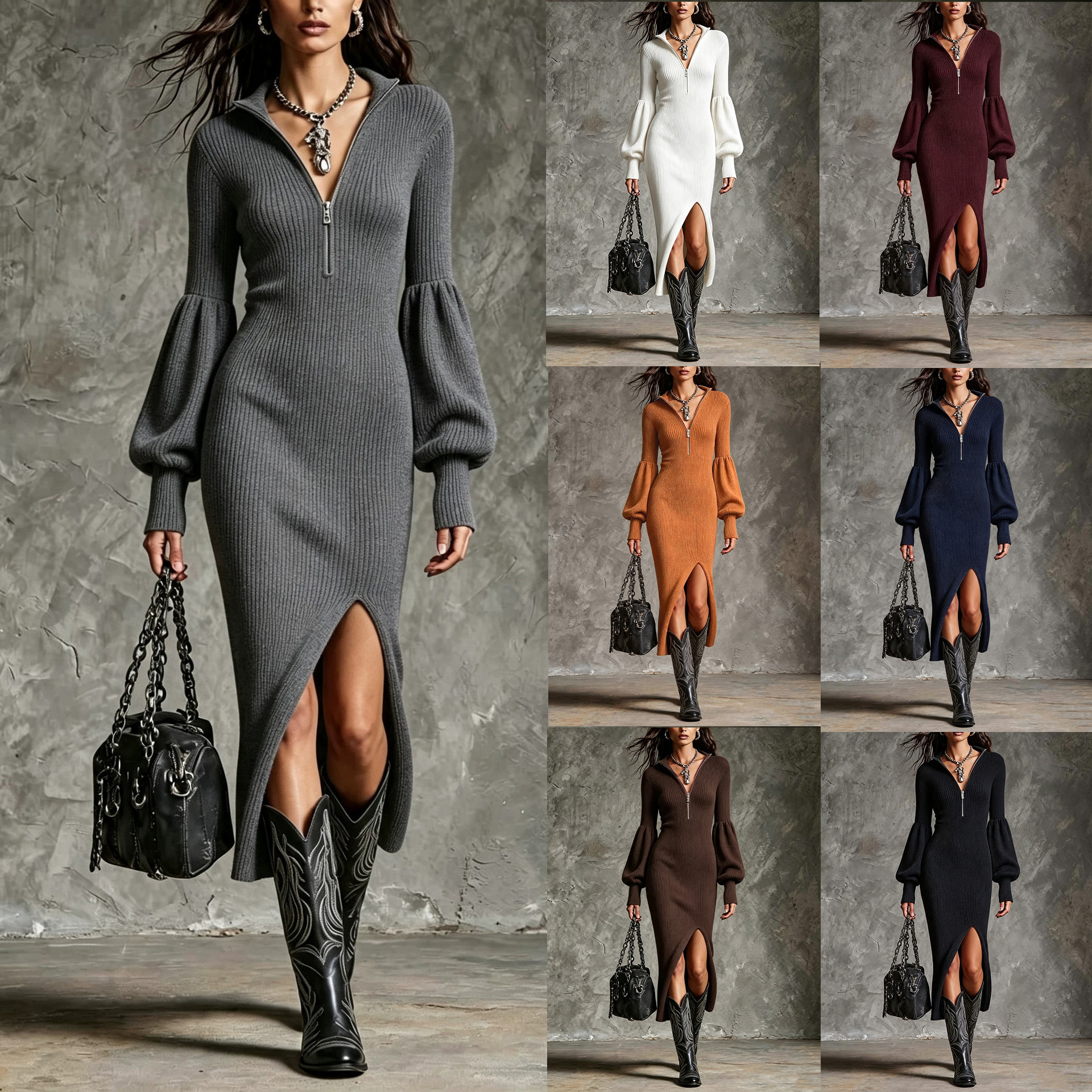 Womens Clothing 2026 European & American Women's New Fall Winter Knit Dress with