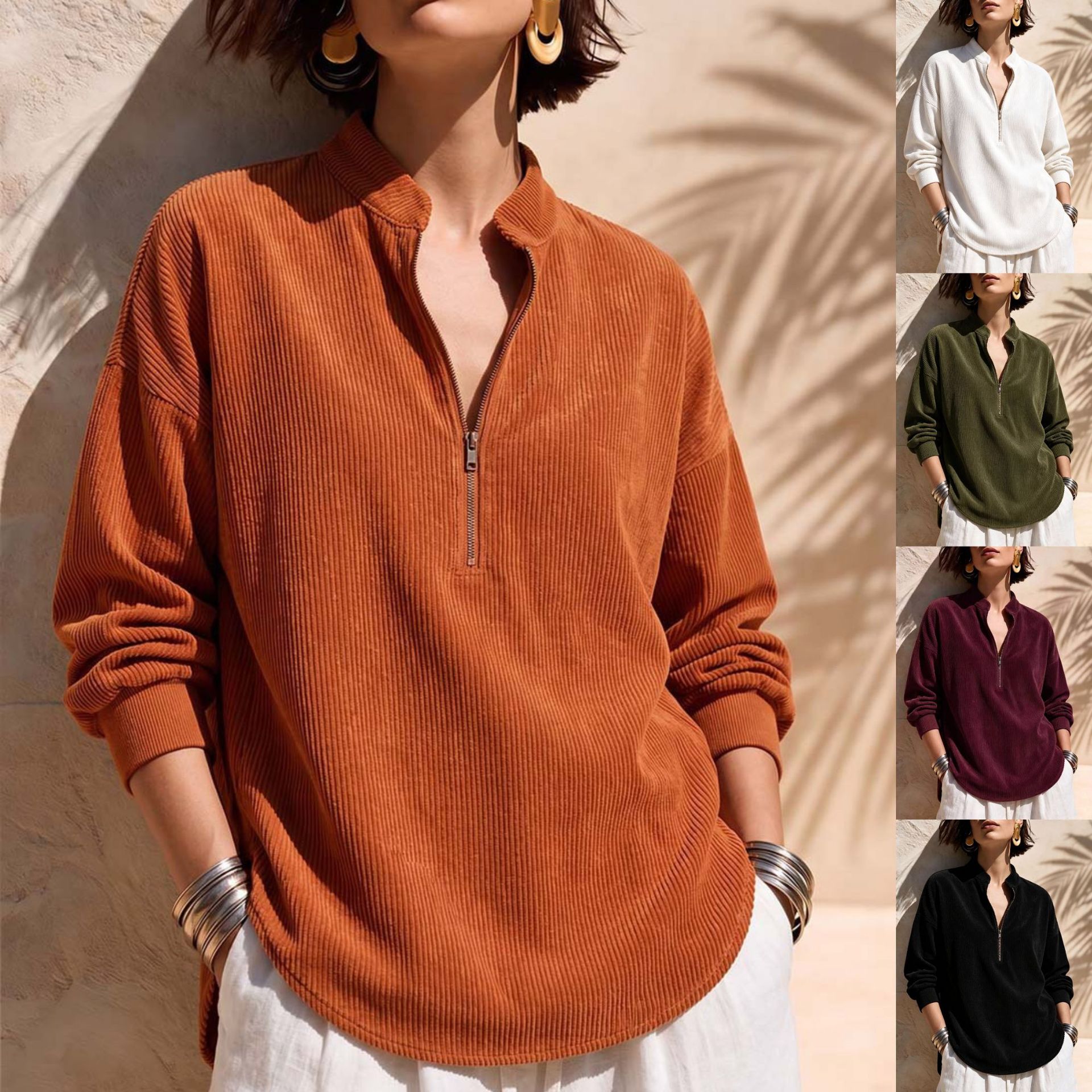 Womens Clothing 2026 New Fall Winter European & American Women's Corduroy Zip St