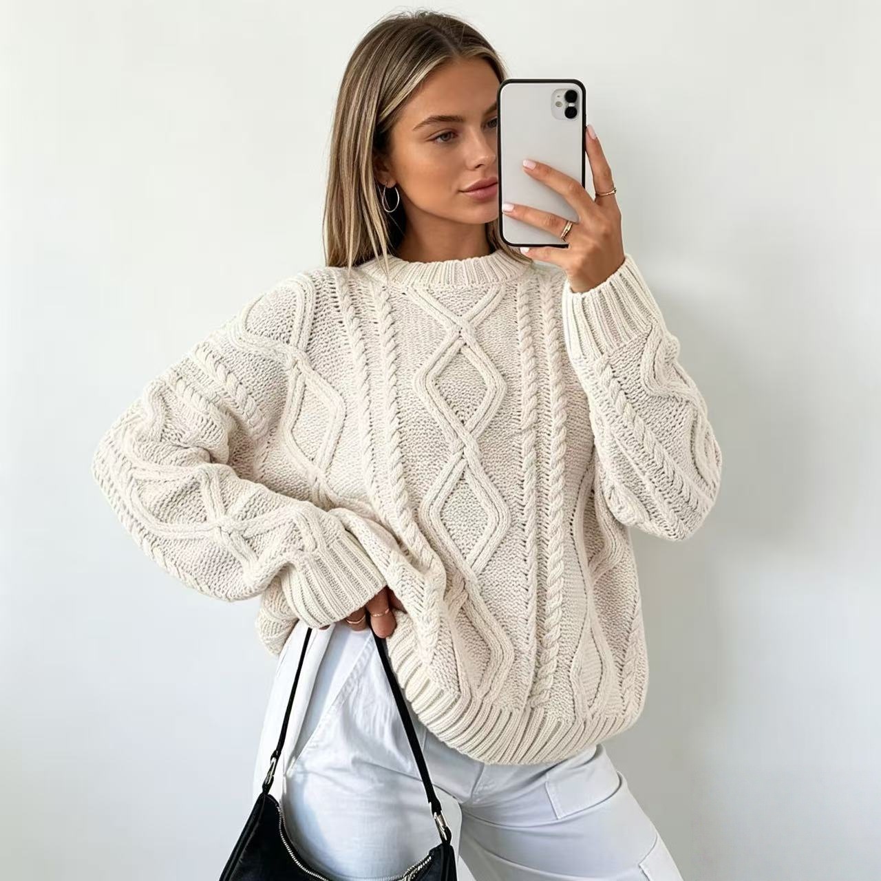 Womens Clothing Cross-Border New European American Women's Solid Color Loose Cas